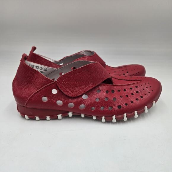 Litfoot Shoes - Litfoot European Sneakers Red Leather Perforated Shoes, Women’s EU 39 -US 8.5